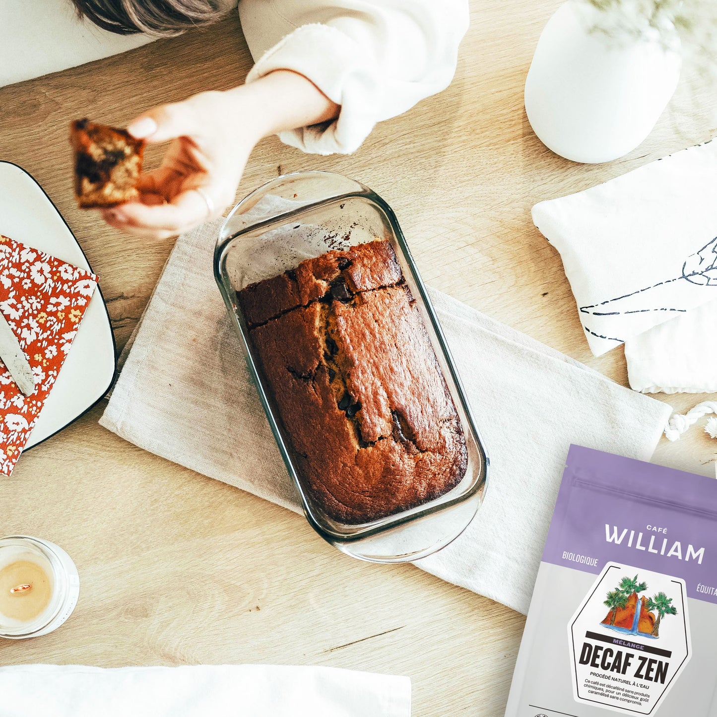 Banana bread with chocolate and coffee